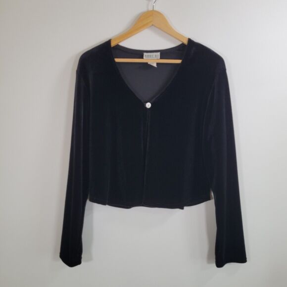 Vintage ROBBIE BEE Velvet One Button Cardigan Sz L Long Sleeve Cropped Velour - Picture 10 of 10